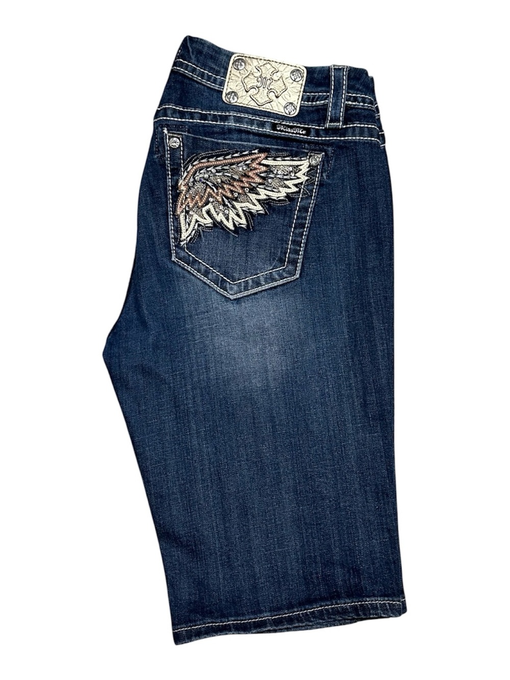 Miss Me Curvy Bermuda Denim Shorts size 31 Angel Wings pockets